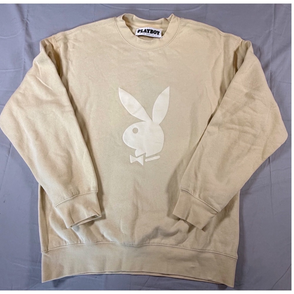 Playboy by PacSun Mens Medium Tan Embossed Bunny Logo Crewneck Sweatshirt